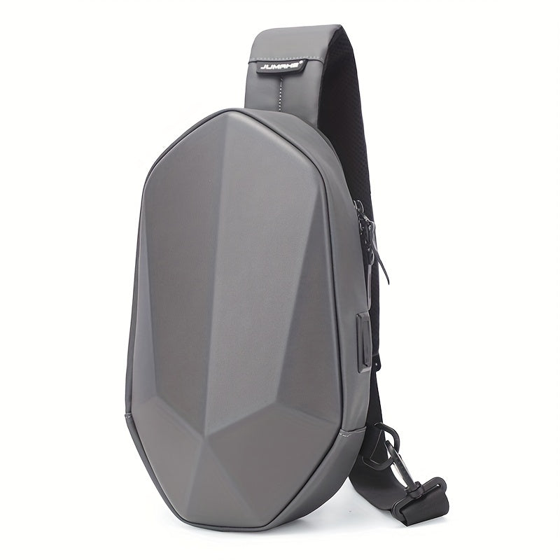 JUMAHE Men's USB Charging Crossbody Bag with Dual Power Ports, Hexagonal Geometric Design Street Style Shoulder Bag - Premium Durable Fabric, Adjustable Strap Zipper Closure for Daily Commute (Black/Grey), Bags for Travel,