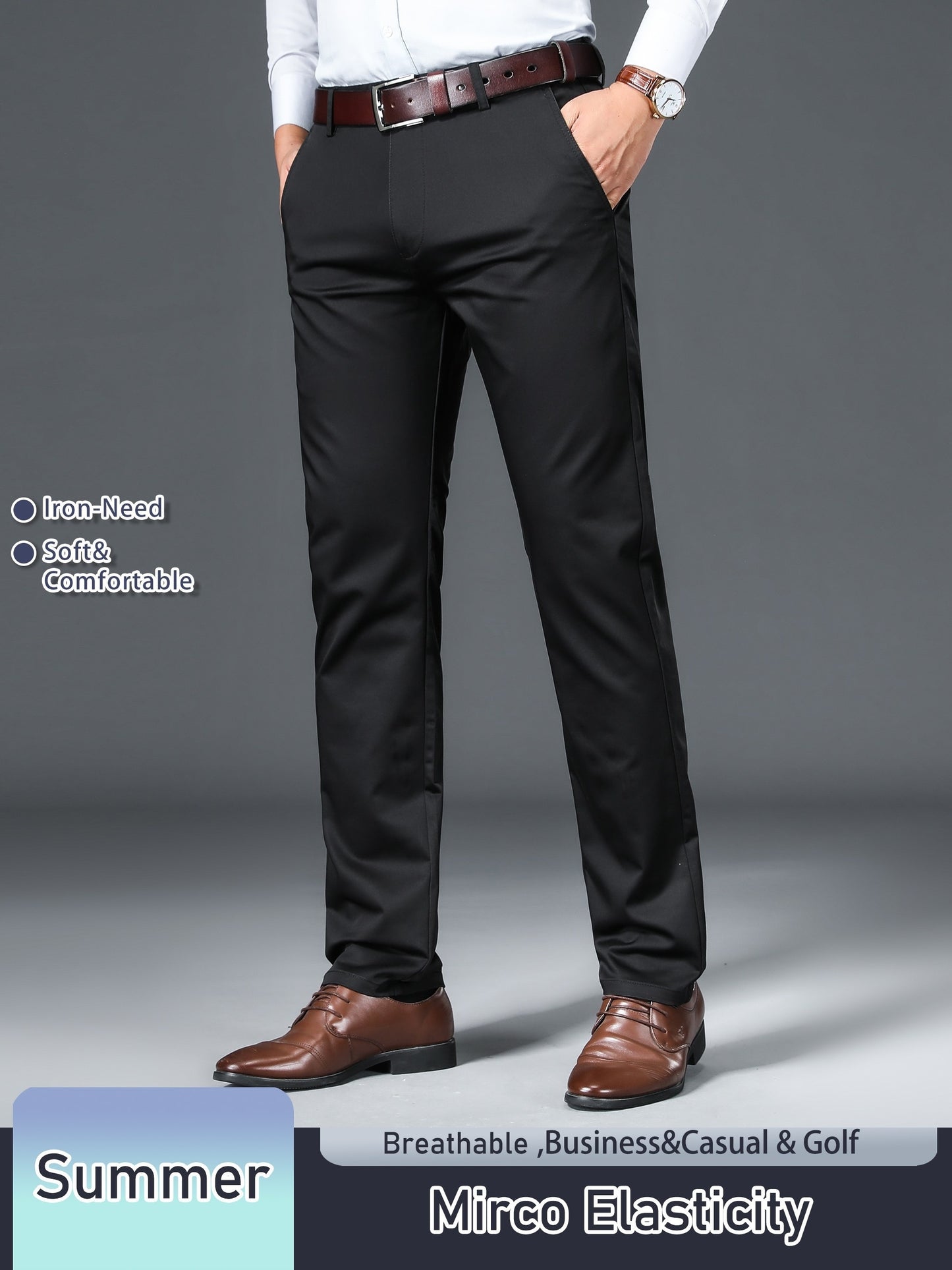 Men's Solid Color Straight Leg Business Style Cotton Blend Pants, Casual Comfy Breathable Outdoor Trousers As Gift