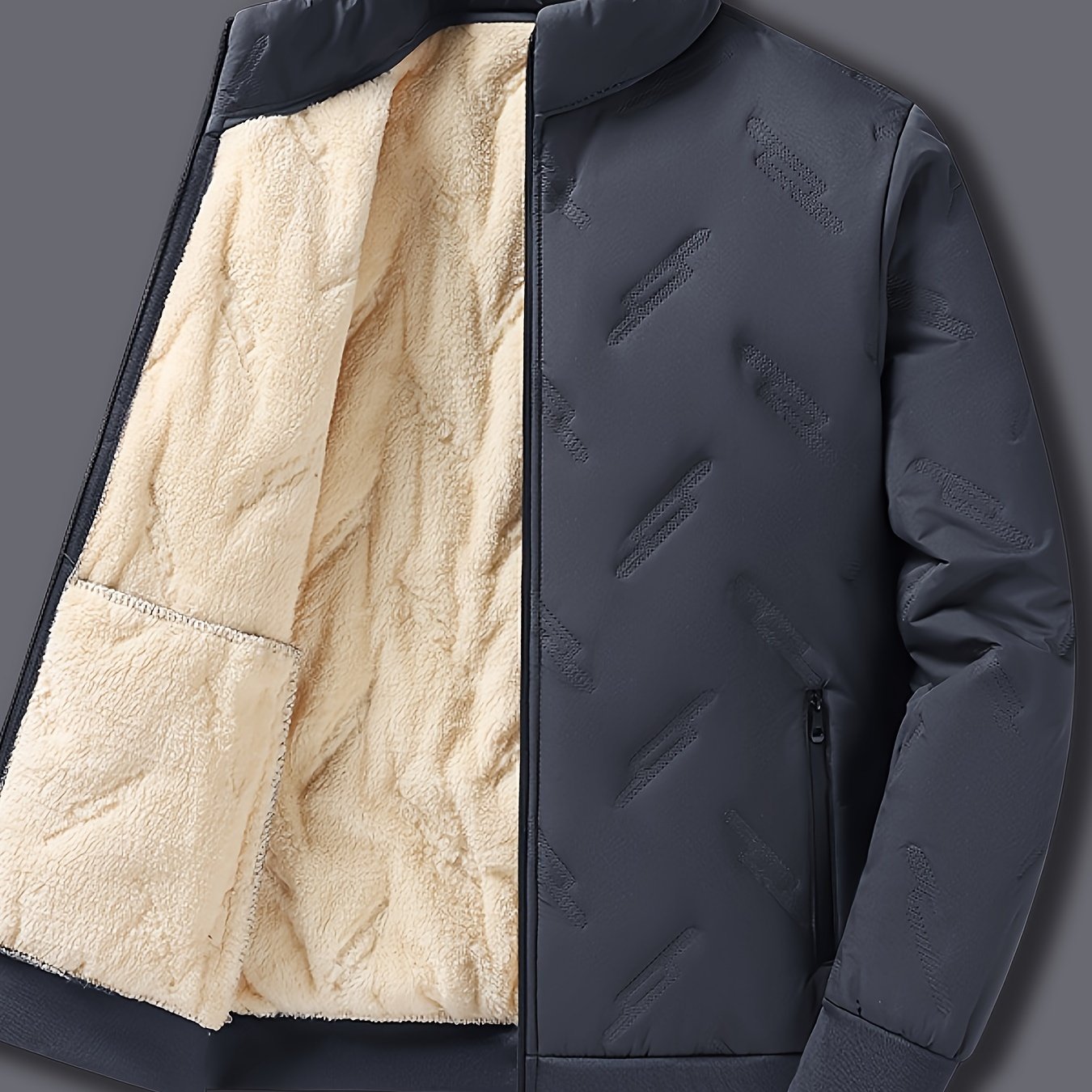 Men's Casual Warm Fleece Lined Jacket, Chic Zip Up Coat for Fall Winter
