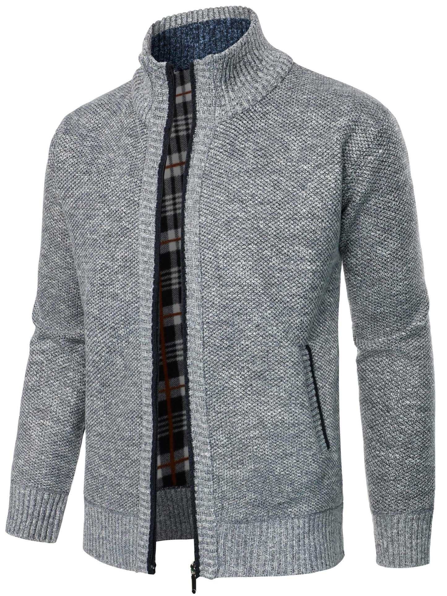 1pc Men'S Casual Style Knit Cardigan - 100% Polyester, Solid Color, Long Sleeve, Regular Fit, Stand Collar, Zip-Up, Umbrella Hem, Non-Stretch Fabric - Fashionable All-Match Pullover for Autumn/Winter