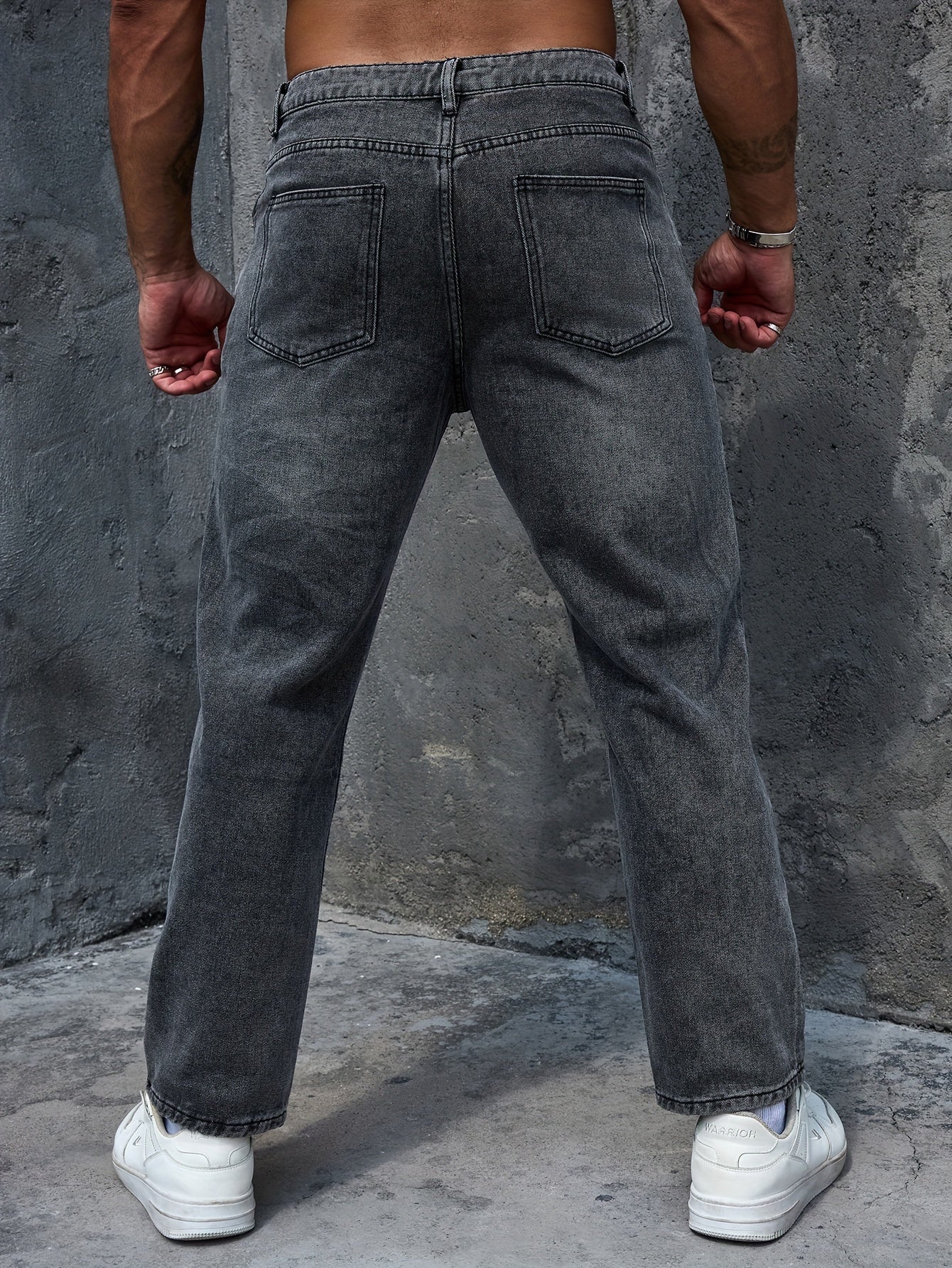 Men's Regular Fit Distressed Denim Jeans - Light Grey, Blend, Machine Washable, Year-Round Comfort & Style