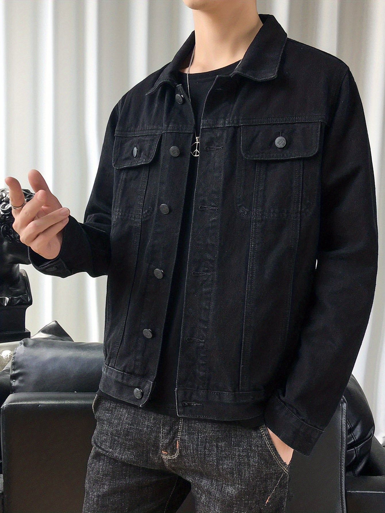 Men'S Premium Denim Jacket - Casual & Stylish, Spring/Autumn Outerwear, Loose Fit, Thick Jacket with Lapel Collar, Button-Up Pockets, and Front Zipper