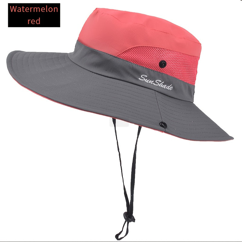 Women's Dual-Tone Sun Hat with Ponytail Hole - Breathable Mesh, Waterproof, Wide Brim for Beach & Fishing, Perfect for Spring, Summer & Fall