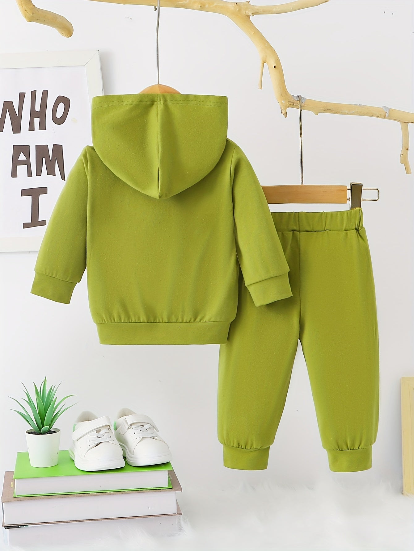 2 հատ Baby Boy's Casual Fashion Outfit Hooded KING Print երկարաթև մարզաշապիկ + շալվար բացօթյա հավաքածու