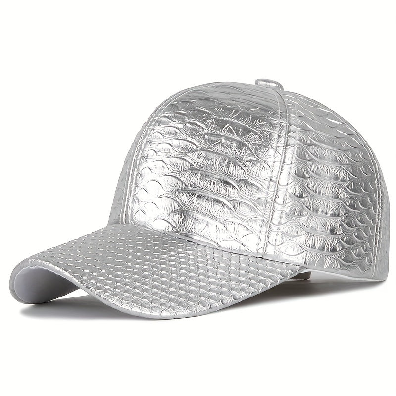 Premium Black Crocodile-Embossed Faux Leather Baseball Cap - Street Style Hip Hop Sun Protection Hat, Lightweight & Hand Washable