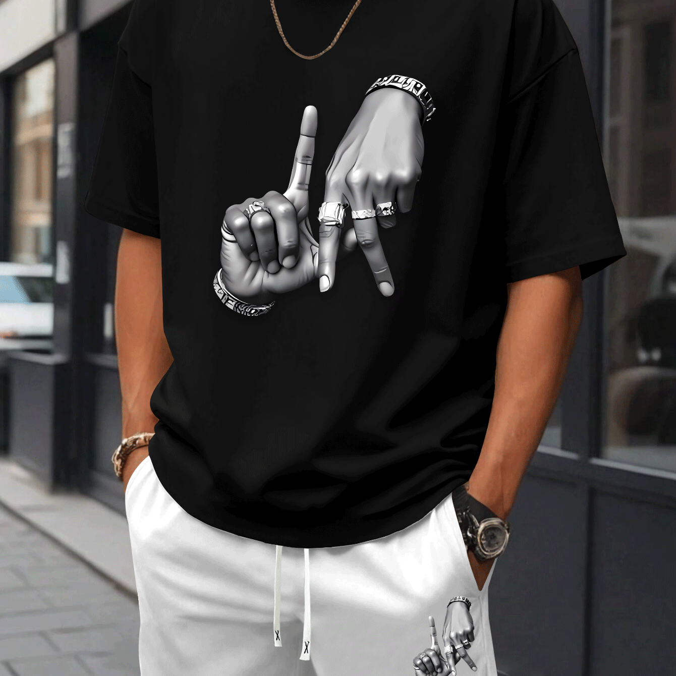New Summer Men's Printed 2pcs Fashion Casual Suit, Round Neck Short Sleeve T-shirt and Waistband Shorts Set
