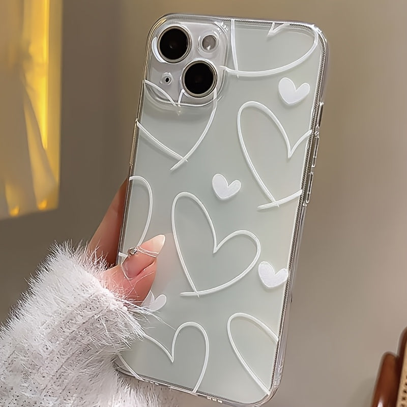 A Transparent Case with a Cute Heart Pattern Made of TPU, Providing Full Protection And Precise Fit for Apple Iphone Models 6/7/8/X/Xs/Xr/Xs Max/11/12/13/14/15/16 Pro Max.