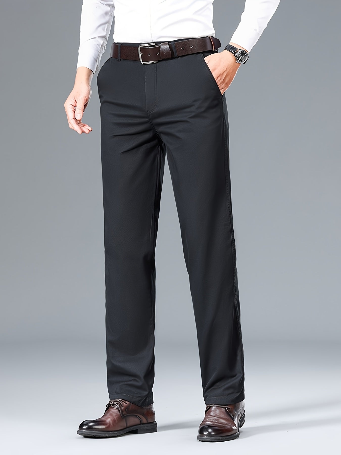 Men's Light Business Cotton Dress Pants - Straight Leg, Olive Green, 100% Cotton, Perfect for Office or Casual Outings