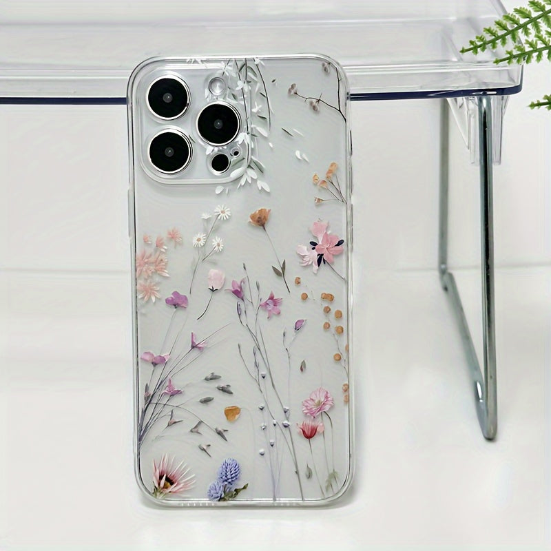Transparent Shell with Transparent Colorful Flowers TPU Anti-Fall Full Coverage Precision Protective Case for Apple iPhone6/7/8/X/Xs/Xr/Xs Max/11/12/13/14/15/16Pro Max