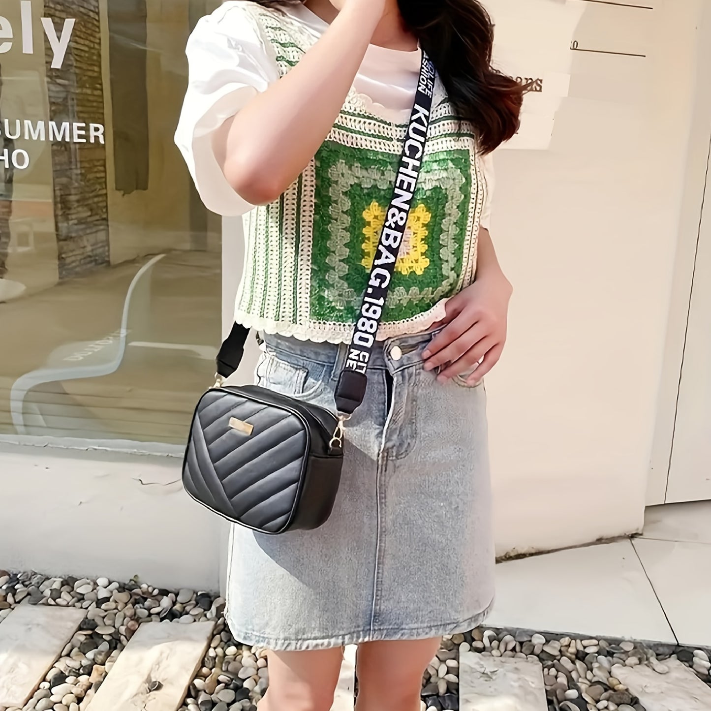 Stylish Striped Quilted Square Crossbody Bag, Faux Leather Shoulder Bag, Perfect Sling Bag For Daily Use