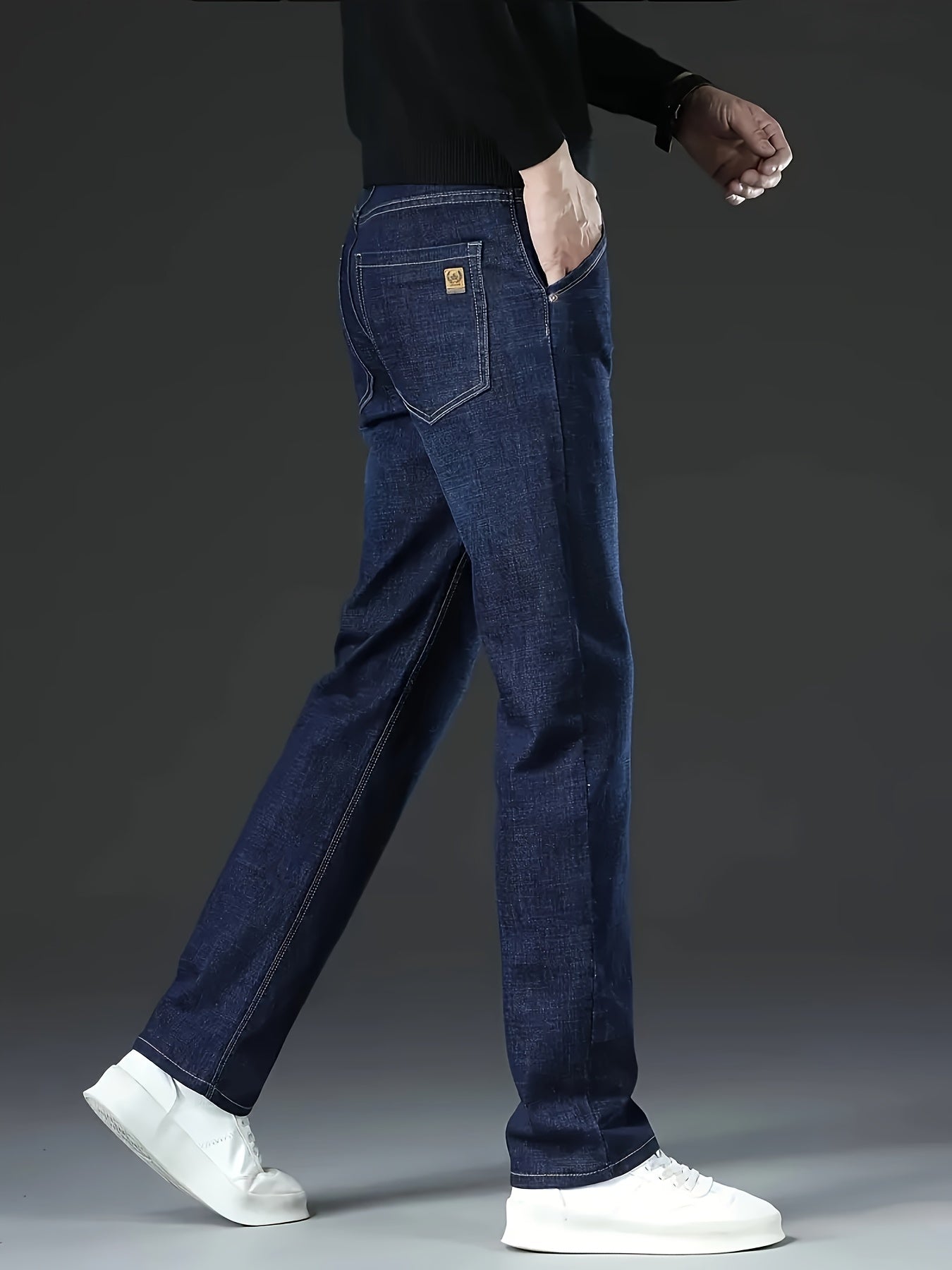 Men's Classic Straight-Leg Jeans - Comfort Business Casual Style, Cotton Blend with Stretch, Solid Washed Denim for All-Season Wear