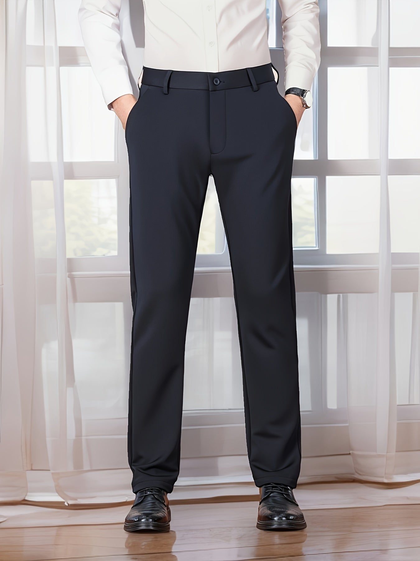 Versatile Men's Straight-Leg Pants - Casual & Business Formal, Stretch Fabric, Perfect for Any Occasion