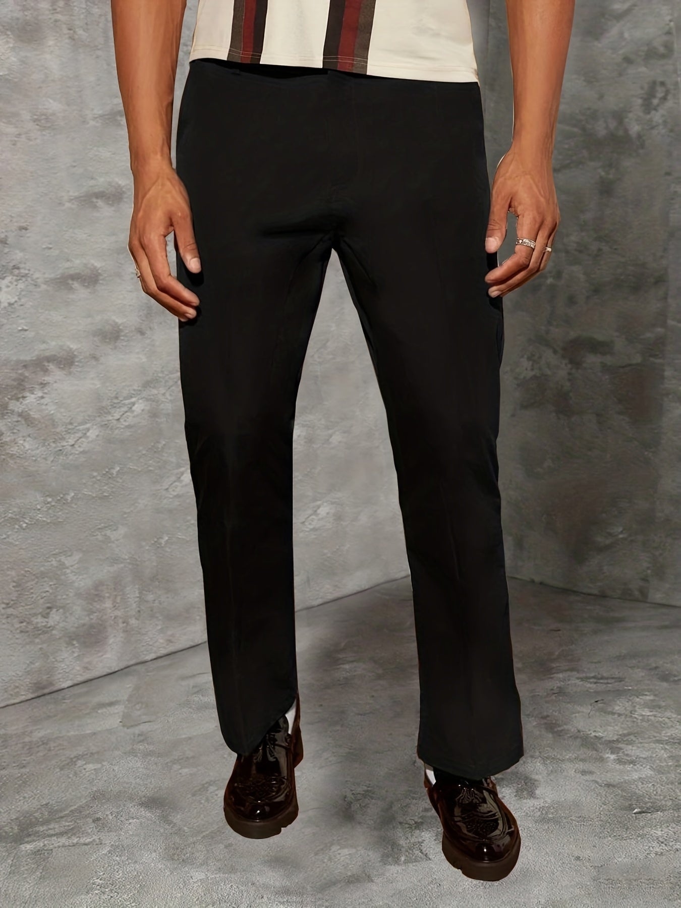 Plus Size Men's Suit Trousers, Classic Solid Pants For Casual Business