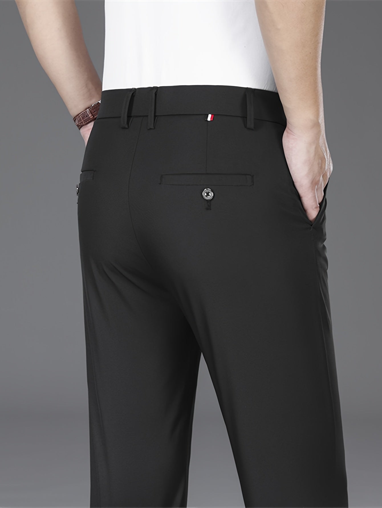 Men's Lightweight Summer Casual Pants, Slim Straight Fit, Polyester, Mid-Rise, Built-in Zipper, Regular Length - Ideal for Casual Attire