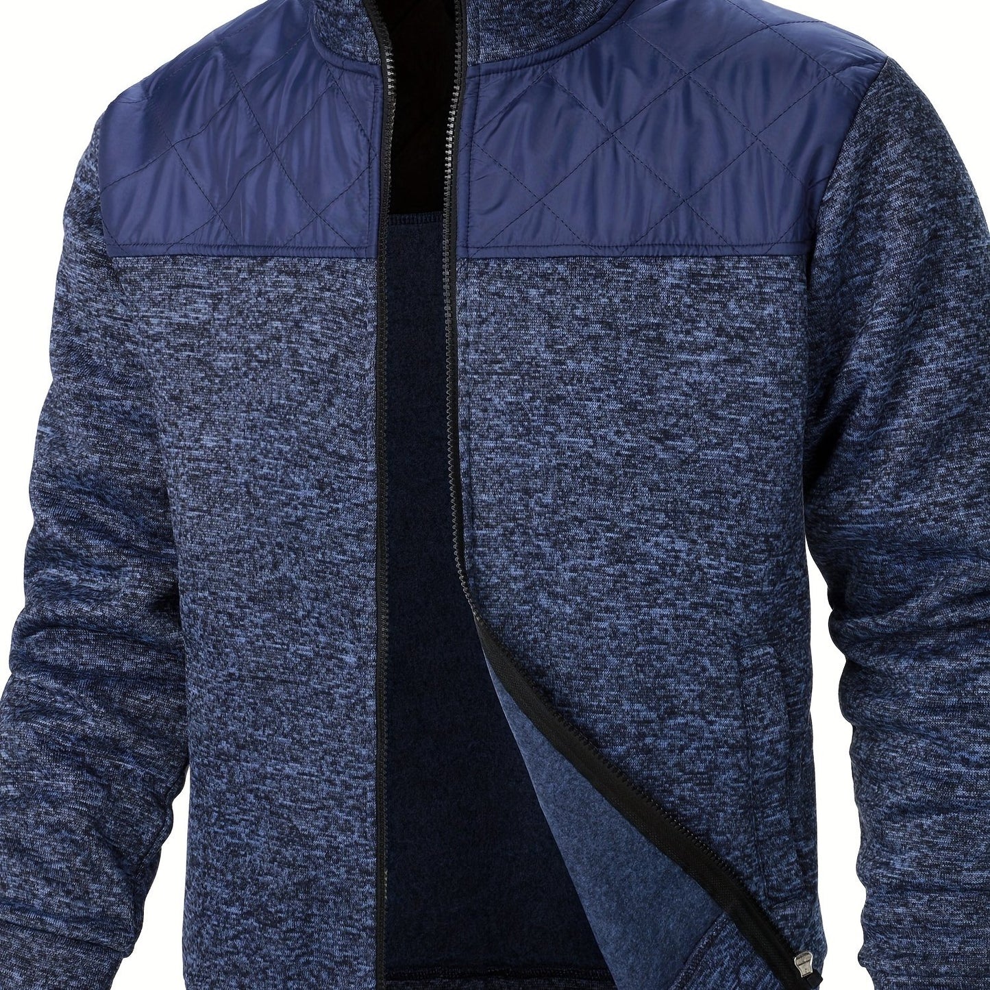 Men's Blocking Quilted Jacket For Spring And Autumn, Casual Stylish Outdoor Stand Collar Coat As Gift