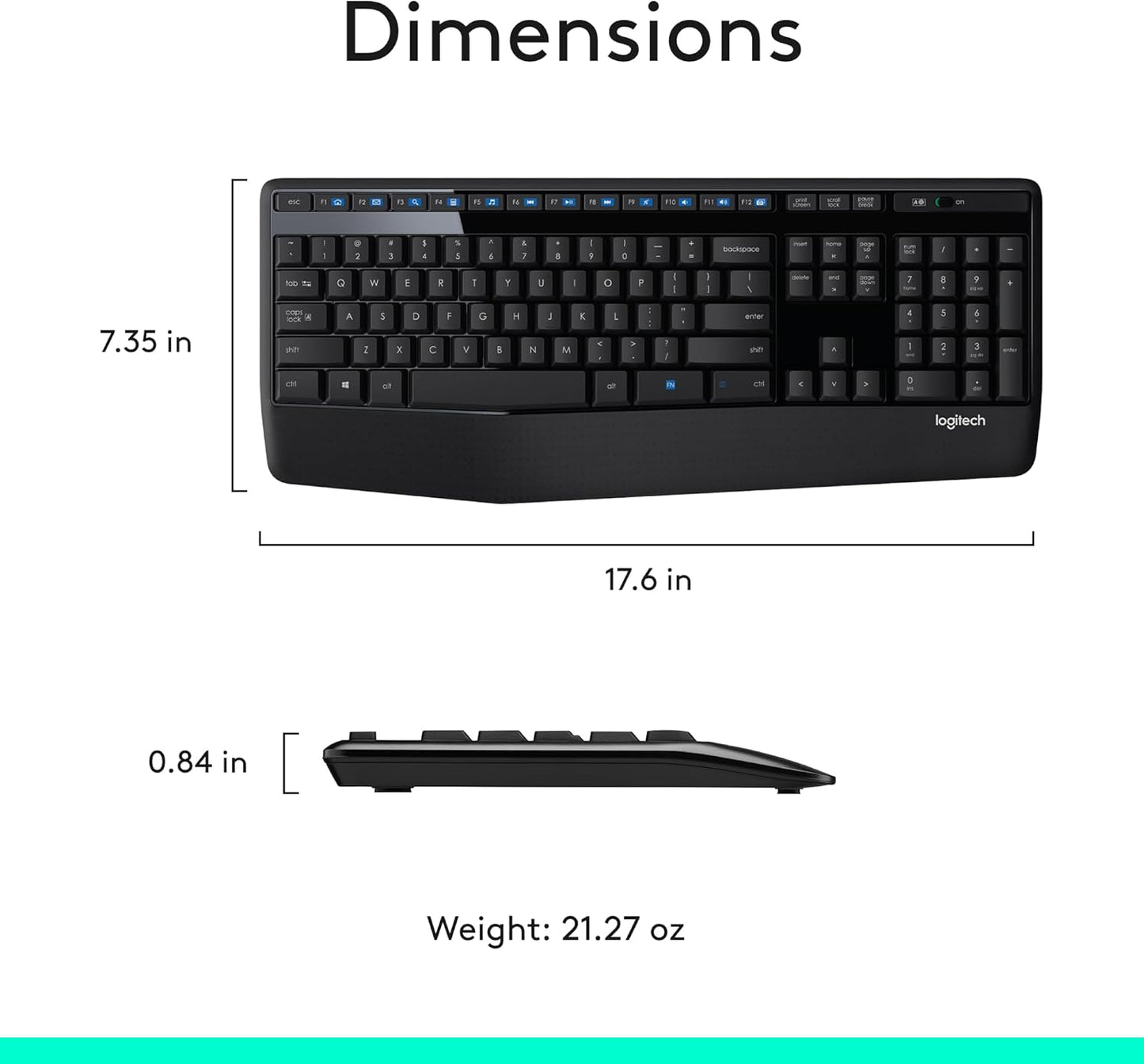Logitech MK345 Wireless Combo Full-Sized Keyboard with Palm Rest and Comfortable Right-Handed Mouse, 2.4 Ghz Wireless USB Receiver, Compatible with PC, Laptop,Black