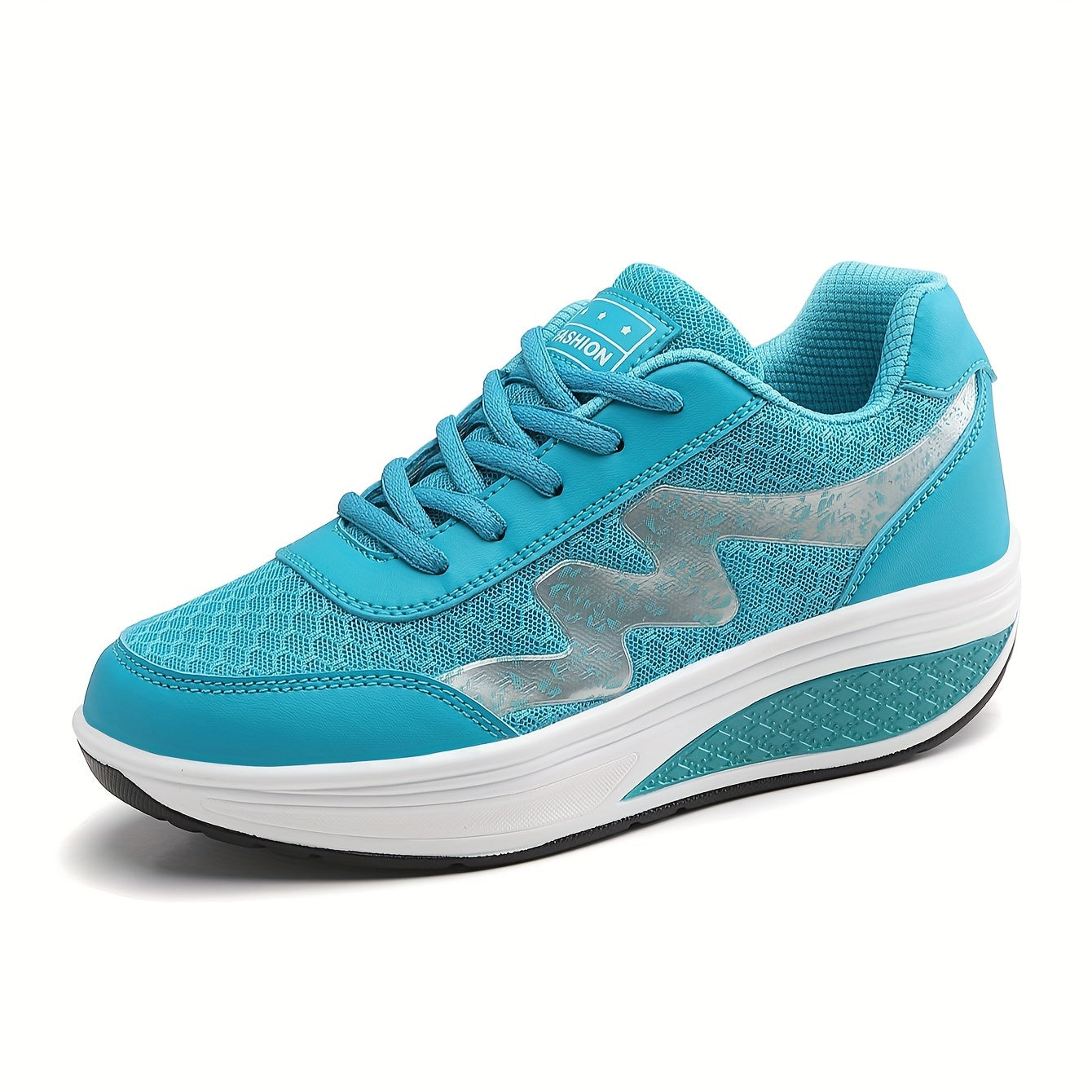 Women's Light Blue Breathable Mesh Sneakers - Air-Cushioned, Thick-Soled Sneakers with Sport Control Lace-Up Design for All Seasons