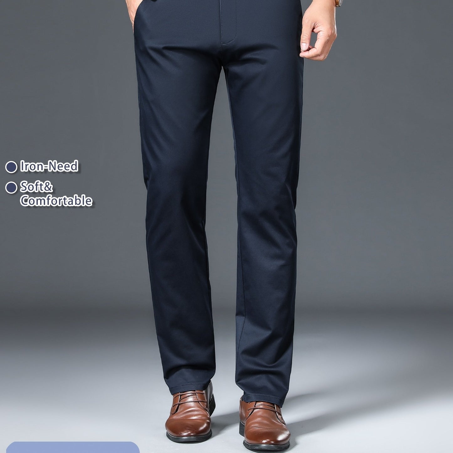 Men's Solid Color Straight Leg Business Style Cotton Blend Pants, Casual Comfy Breathable Outdoor Trousers As Gift