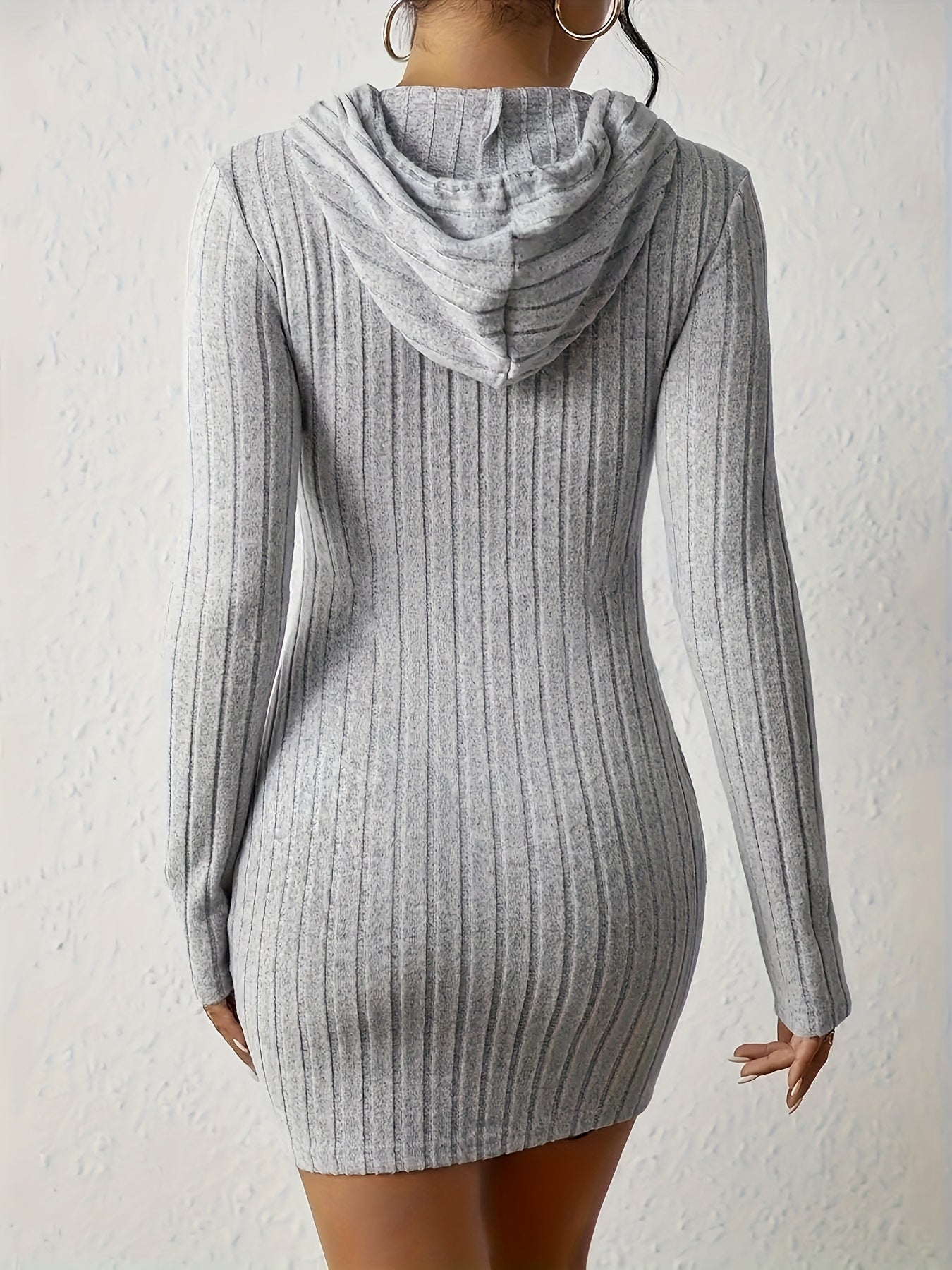 Solid Color Casual Dress For Fall And Winter, Hooded Casual Slim Fit Dress, Women's Clothing
