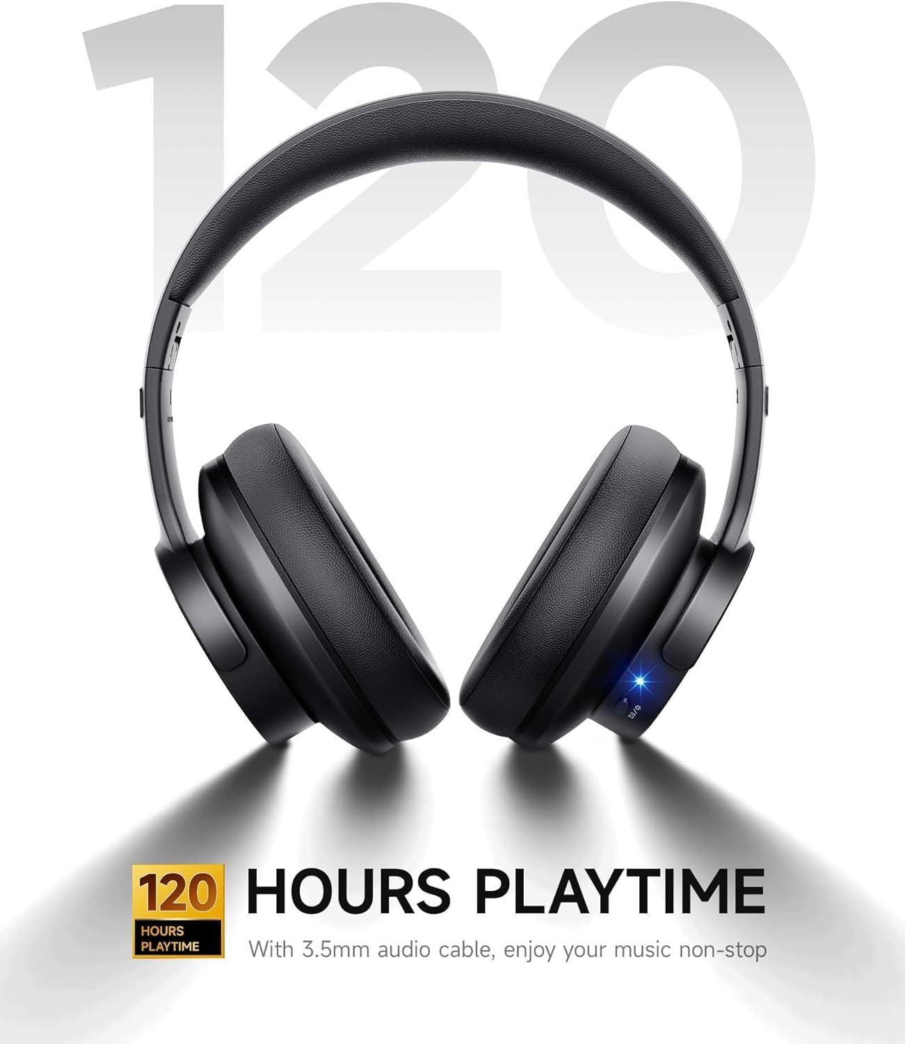 Picun B8 Bluetooth Headphones, 120H Playtime Headphones Wireless Bluetooth with 3 EQ Modes, Low Latency, Hands-Free Calls, over Ear Headphones for Travel Home Office Cellphone PC Black