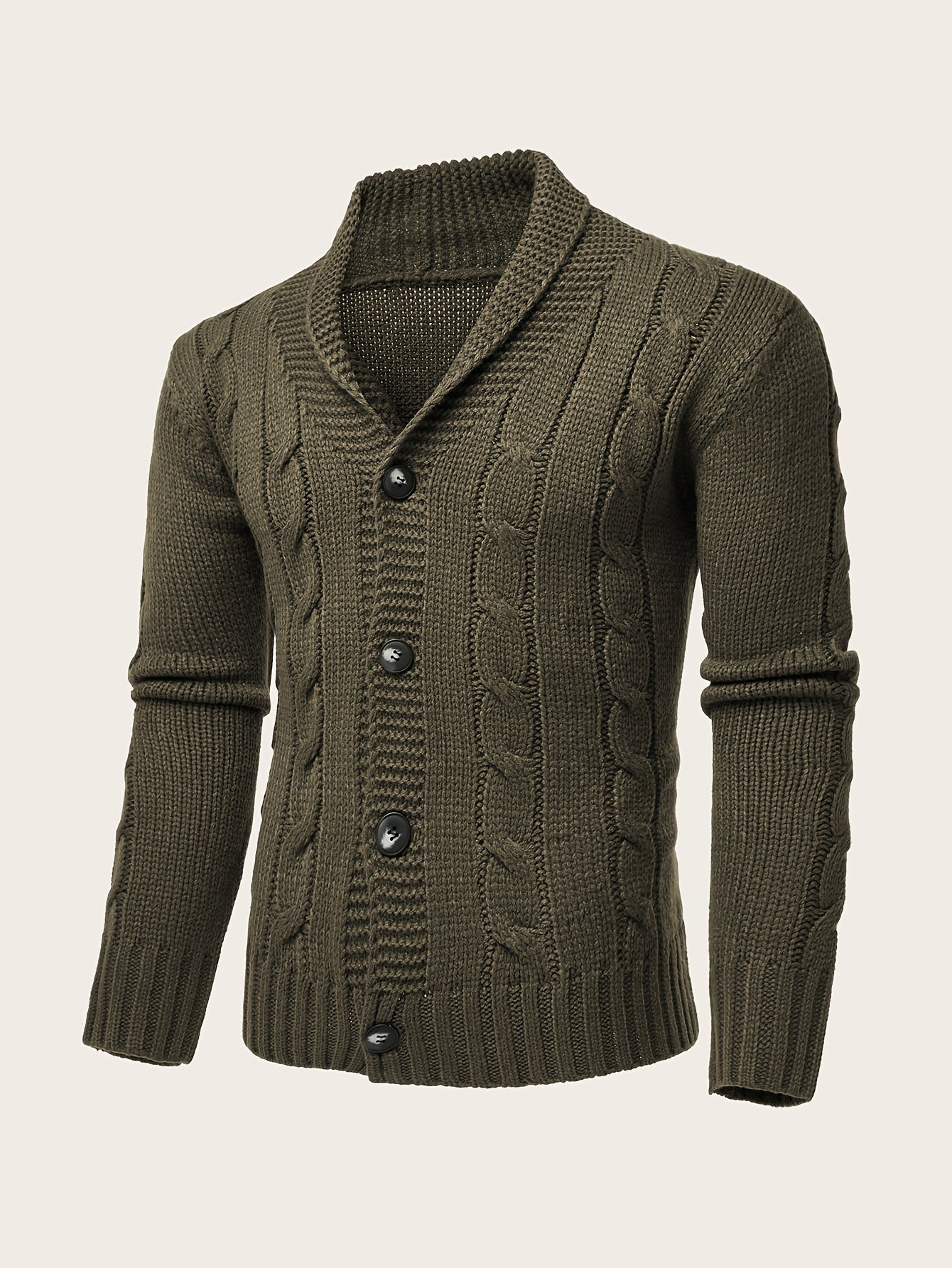 Men's Casual Knit Cardigan | Olive Green Acrylic Sweater | V-Neck with Button Closure | Textured Cable Knit Design | Machine Washable | Ideal for Autumn/Winter, Knit Sweater