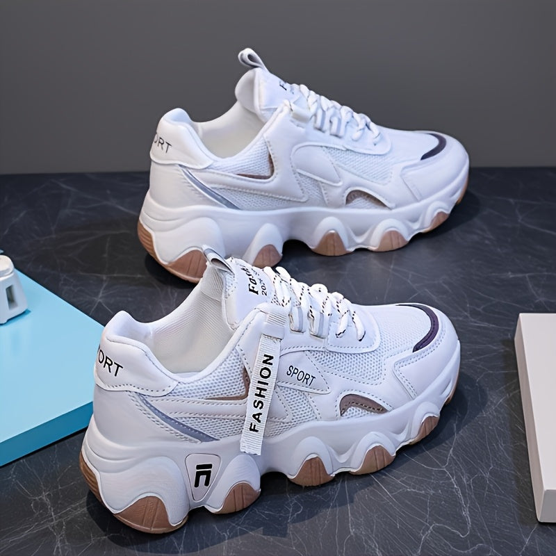 Women's Breathable Mesh Sneakers - Casual Lace-Up, Low Top Sneakers with Faux Cover PU Sole for Summer