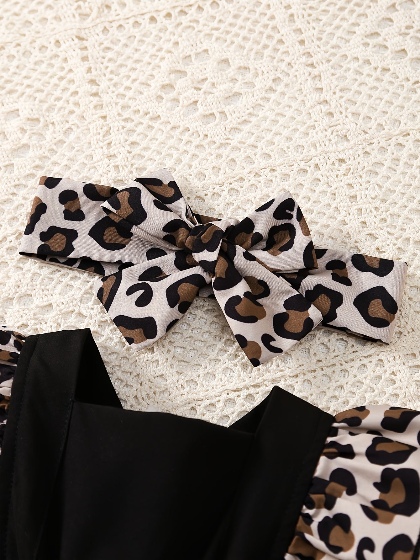 2pcs Set for Newborn Girls, Cute Leopard Print Ruffle Dress with Elastic Waist and Bowknot, Matching Headband, 100% Polyester Woven, Regular Fit, for Outdoor