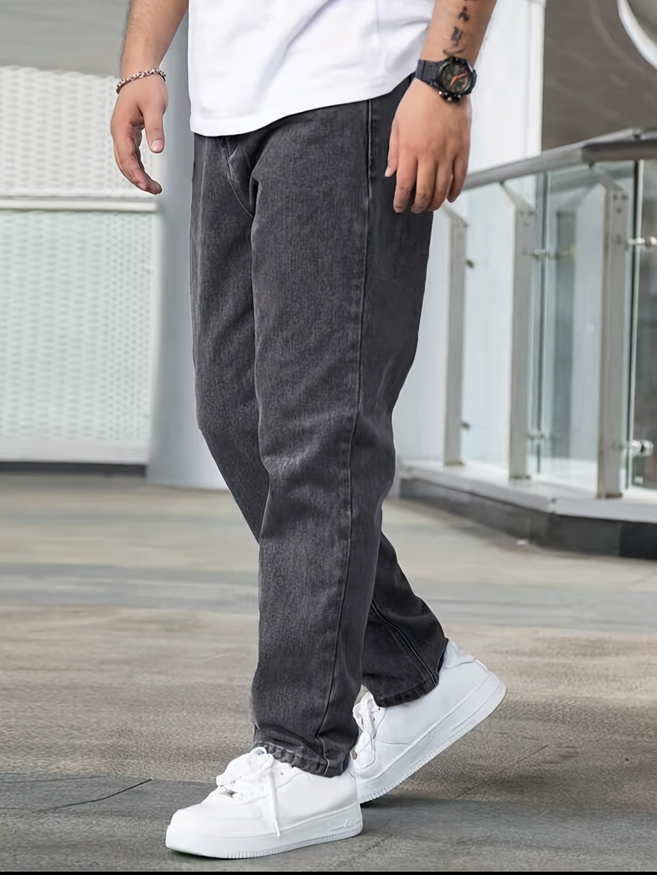 Men's Classic Straight-Leg Denim Jeans - Casual Style, Non-Stretch, Machine Washable, Solid Light Blue, Cotton/Polyester Blend, All-Season Wear, Comfortable Clothing|Timeless Style|Nonstretch Jeans