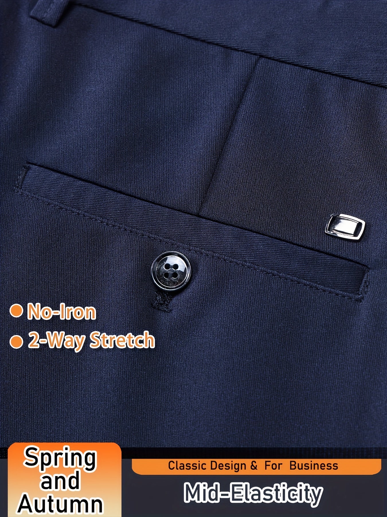 Men's Solid Color Dress Pants, Classic Design Slightly Stretch Formal Dress Pants For Business Occasions, Spring And Fall