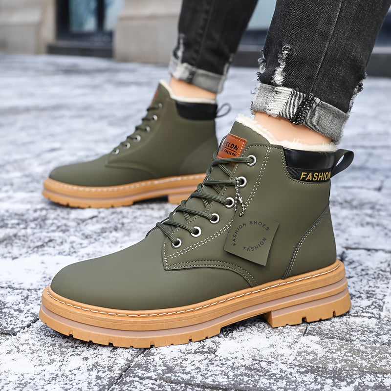 Men's Heavy-Duty Winter Snow Boots - Insulated & Slip-Resistant -like Upper, Thermal Insulation & Cushioned Insole, Large Size Availability (Beige/Brown/Coffee) - All-Terrain Traction Tread, Round Toe & Lace-Up Closure for Hi