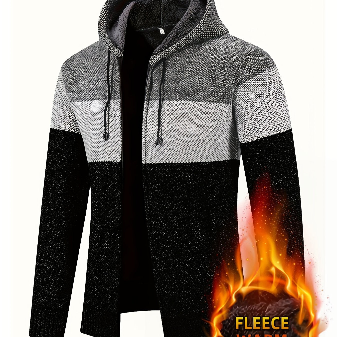 Men'S Fleece-Lined Hooded Sweater | 100% Polyester Knit | Mature Style | Striped Pattern | Long Sleeve | Regular Fit Hoodie with Medium Stretch Fabric | Casual Autumn & Winter Outerwear