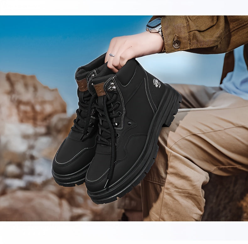 Large Size High Top Casual Shoes Short Boots Men's Big Yellow Boots High Top Trendy Versatile British Style Short Boots Mid Top Work Boots Men's Hiking Boots