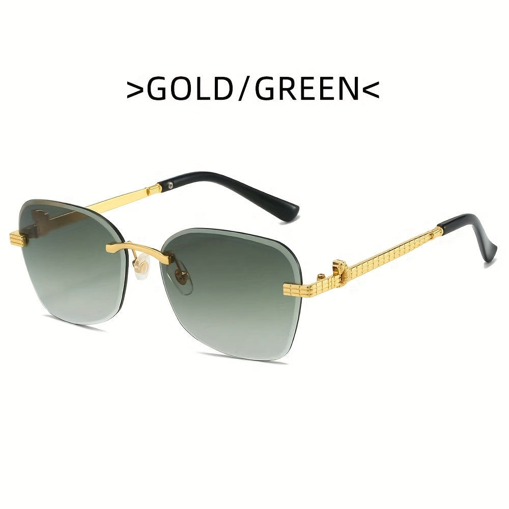1 Pair Photochromic Square Fashion Glasses with PC Lenses & Golden-Tone Metal Frame - Transition Photochromic Lens Glasses, Rimless Design, Ideal for Trendy Men & Women, Perfect for Daily Wear & Gifting, Fashion Glasses|Squar