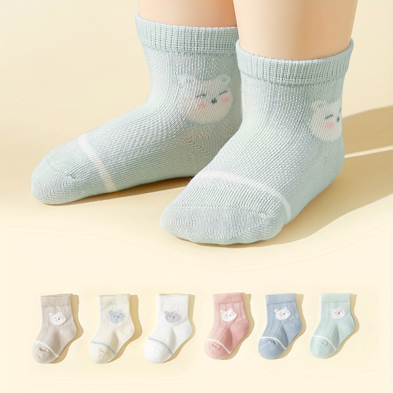 6 Pairs Of Baby Girl's Cotton Blend Adorable Animals Pattern Crew Socks, Comfy Breathable Casual Soft & Elastic Socks For Infant's Indoor Outdoor Activities