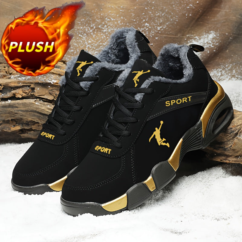 Men's Air Cushion Casual Sneakers - Fleece-Lined Thick Warm Inner PU Upper, Unisex Women Boots, Hiking Shoes, Outdoor Running Snowboots- Geometric Design with Lace Closure for St. Patrick’s Day Halloween Christmas