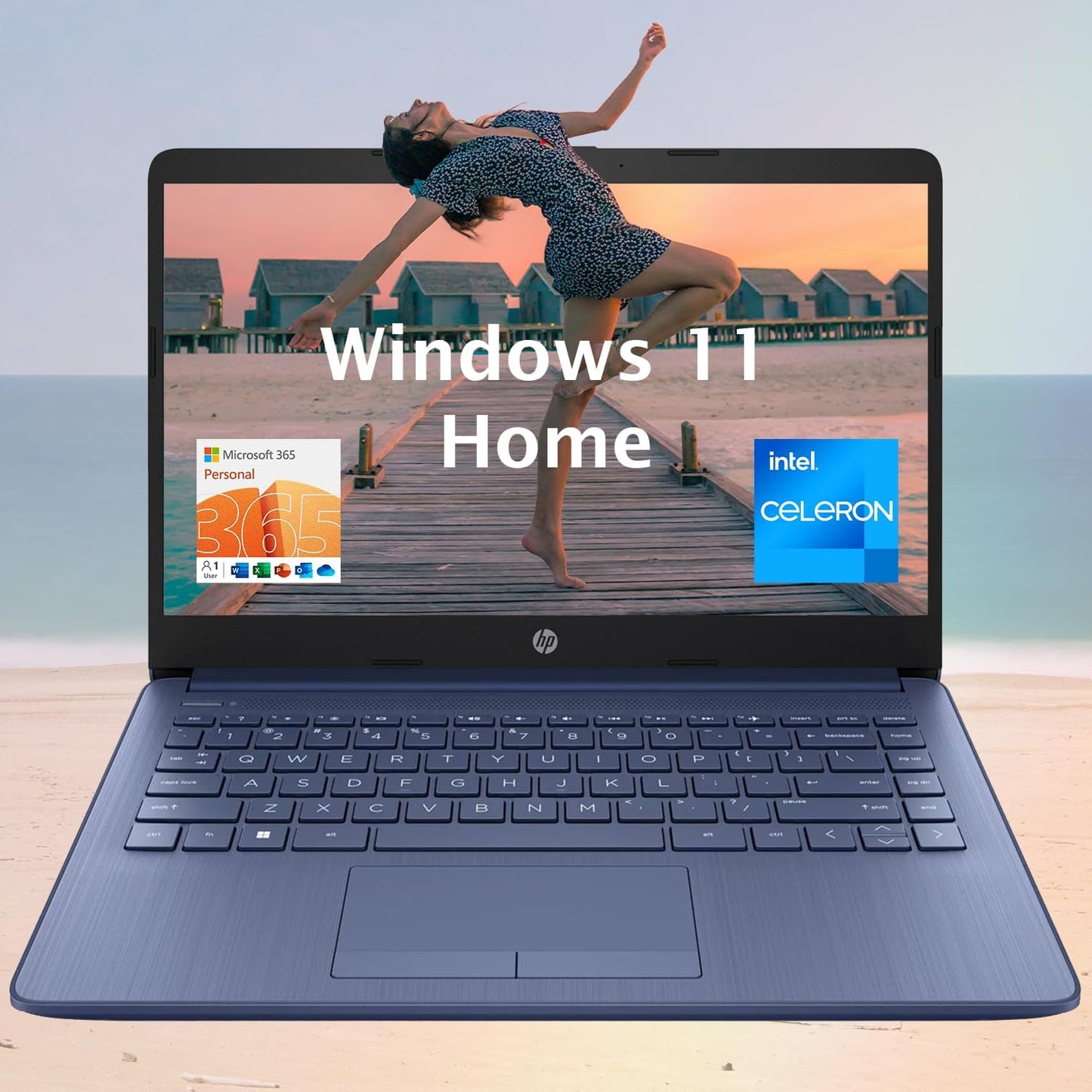 HP Portable Laptop, Student and Business, 14" HD Display, Intel Quad-Core N4120, 8GB DDR4 RAM, 64GB Emmc, 1 Year Office 365, Webcam, RJ-45, HDMI, Wi-Fi, Windows 11 Home, Silver