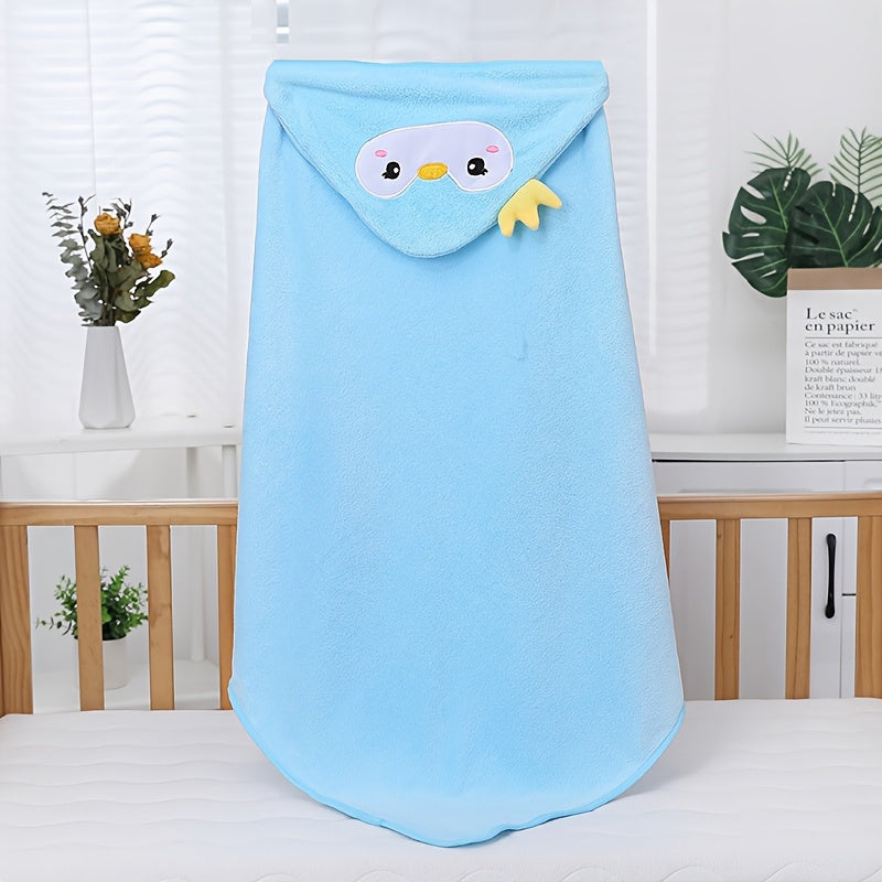 Ultra-Soft Coral Fleece Youngsters' Hooded Bath Towel with Cute Cartoon Animal Design - Super Absorbent & Skin-Friendly, Perfect for Swimming and Showering, Available in White/Blue/Pink/Black, Youngsters's Hooded Towel