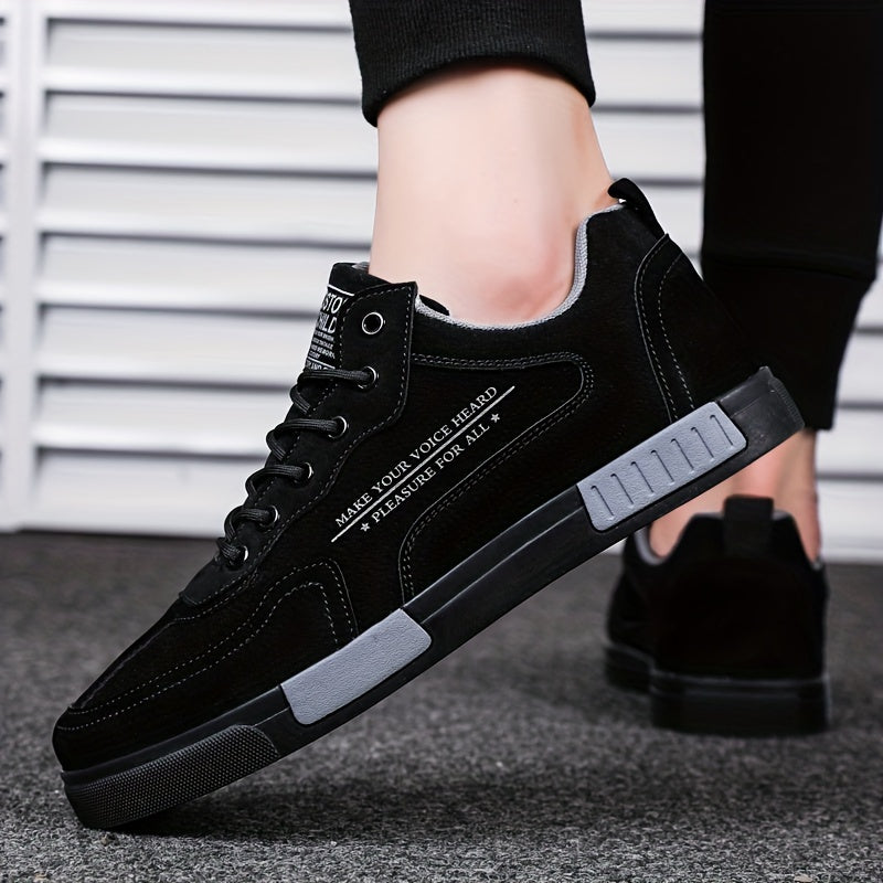 Men's Fashion Street-Inspired Low-Top Skateboard Sneakers, Comfort Anti-Slip Lace-Up Athletic Shoes, Universal Fit Casual Running Footwear, All-Season Solid & Stripe Pattern, PU Upper Fabric Insole Rubber Sole