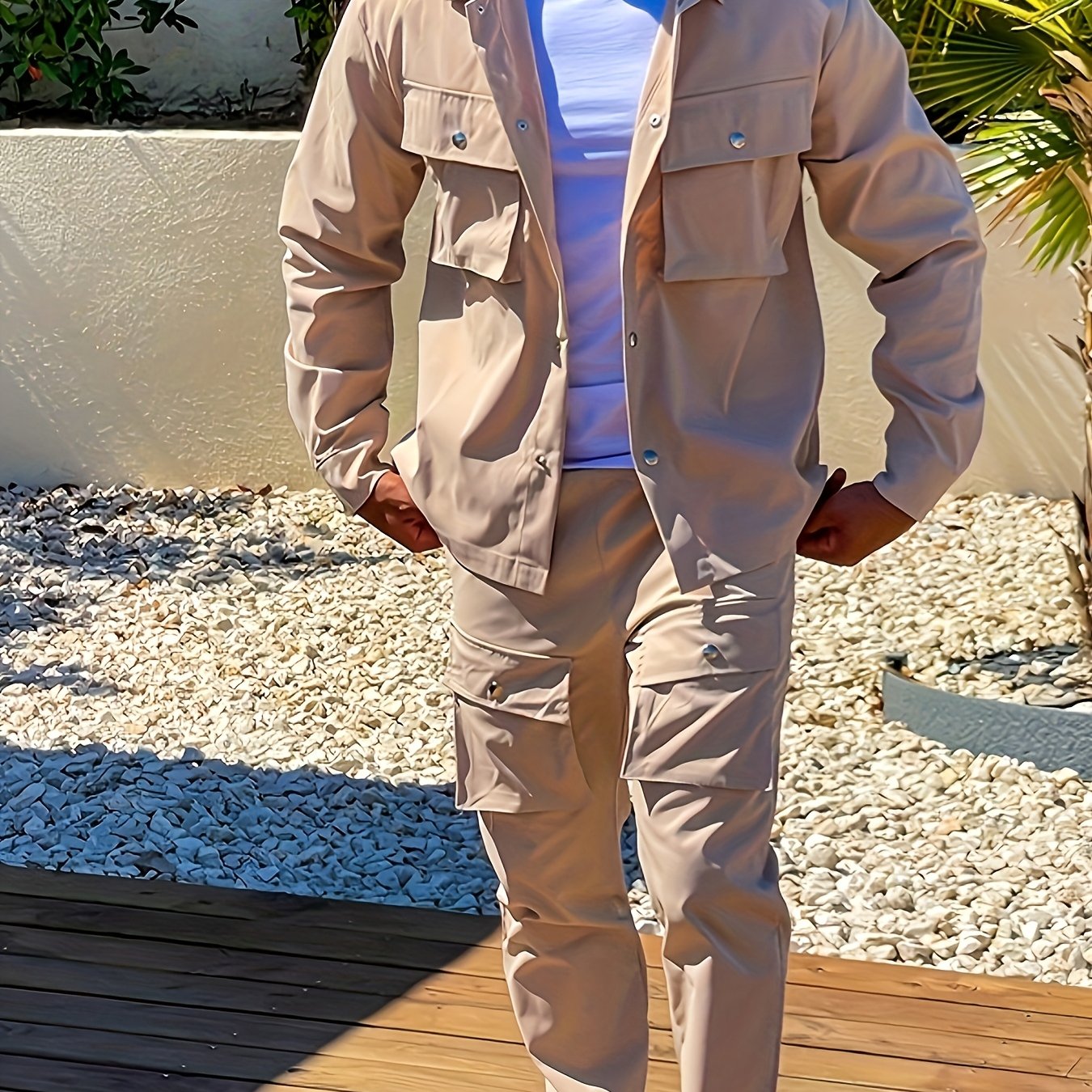 Men'S Casual Polyester Suit Set, Solid Color, Non-Stretch, Regular Fit, with Lapel Collar, Pocket Details, for Hiking, Daily Wear, and Special Occasions, Spring/Fall, Fall/Winter