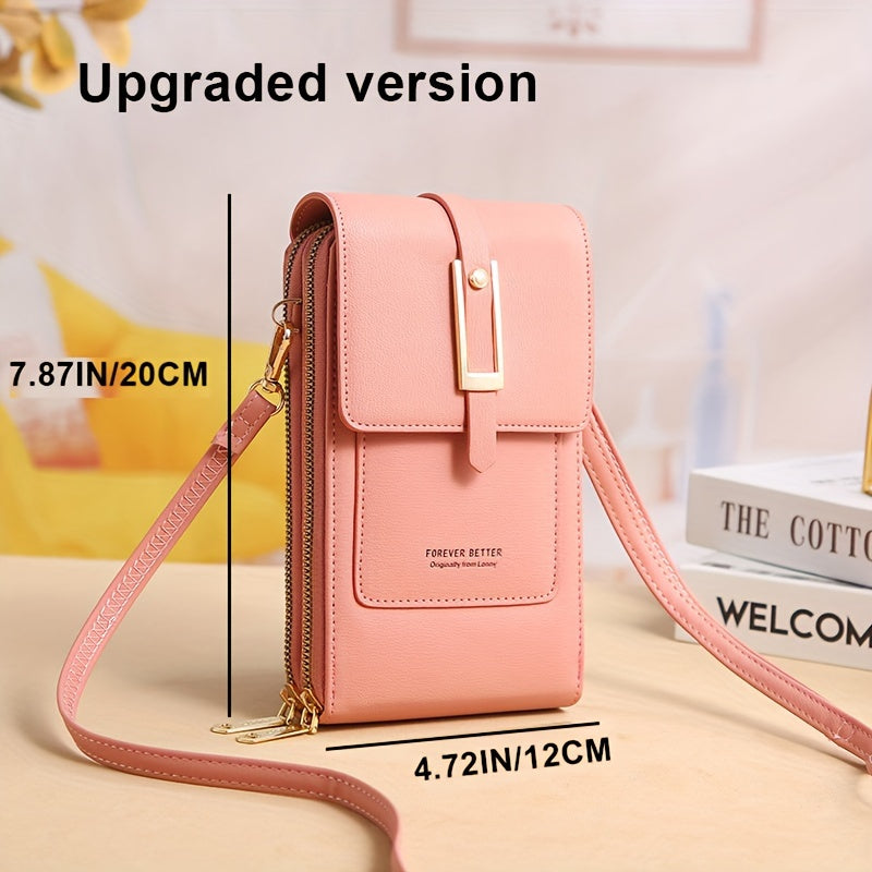 Touch Screen Mobile Phone Bag, Mini Flap Crossbody Bag, Fashion Faux Leather Purse, Vertical Wallet With Card Slots
