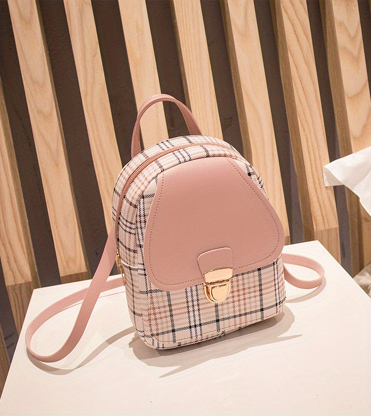 Adjustable Strap Grid Backpack, Cute Backpack, Zipper Casual Shoulder Bag, Card Wallet, Casual Phone Pouch, Leisure Camera Bag, Coin Purse, Key Pouch, Shoulder Bag, Crossbody Bag, Convertible Backpack.