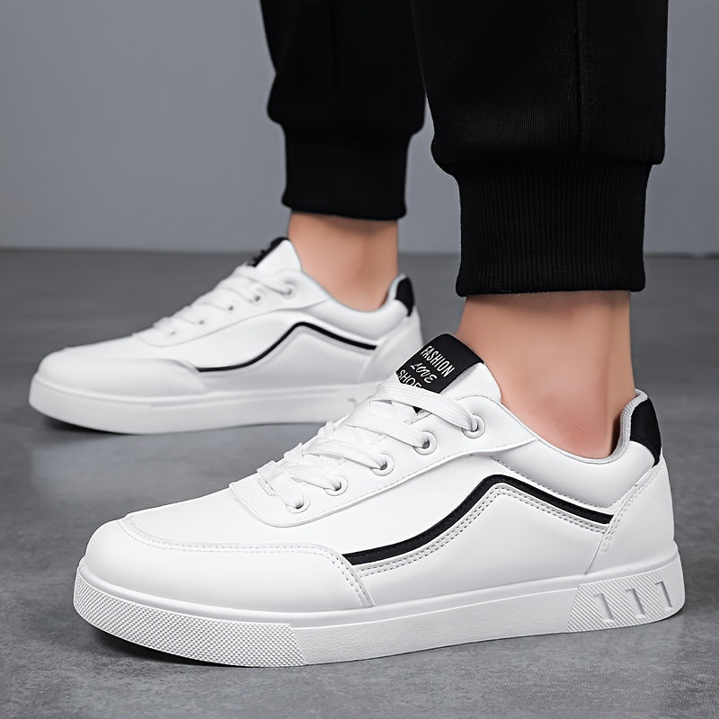 Men'S Fashion Skateboarding Shoes, Durable Anti-Slip Lace-Up Outdoor Sports Sneakers, Street Style Low Top Casual Footwear, PU Upper, Fabric Lining, PVC Sole, Cloth Insole, Round Toe, for Hiking, Daily Wear, Parties, Weddings