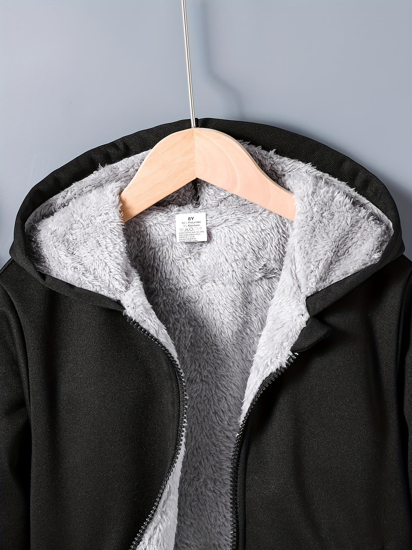 Boys' Cozy & Stylish Black Hooded Jacket - Soft, Casual Zip-Up Cardigan with Pockets, Polyester Blend, Perfect for Fall/Winter Comfort, Outdoor Youngsters Apparel|Hooded Cardigan|Machine Washable Fabric, Boy Jacket