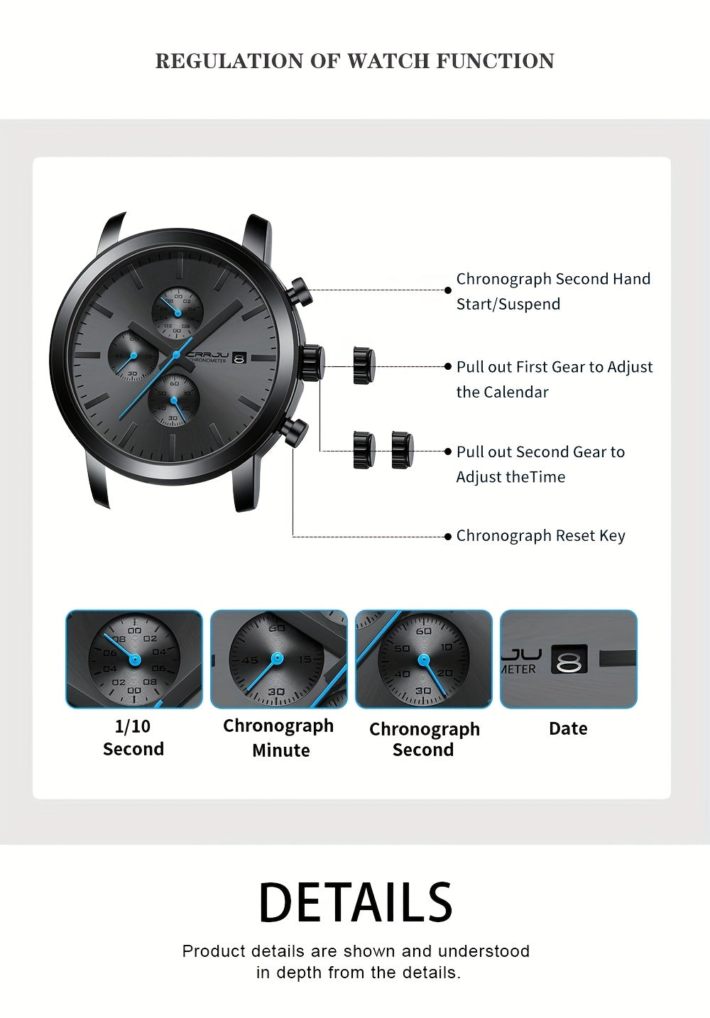 CRRJU Luxury Men's Stainless Steel Quartz Watch - Business Style, Chronograph,, Analog Display, High-end, Quartz, Suitable for Women