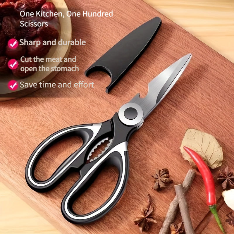 1pc, Kitchen Scissors, Poultry Shears, Kitchen Shears, Kitchen Fish Bone Scissors, Multifunctional Stainless Steel Chicken Bone Scissors For Duck Fish, Food Scissors, Kitchen Meat Scissors, Nut Opener, Bottle Opener, Kitchen
