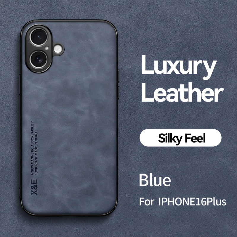 Premium Faux Leather Phone Case - with Built-in Magnetic Iron Sheet, Vehicle magnet, Sheepskin Texture, Ultra-Thin Design for iPhone 16, for iPhone 16 Plus, for iPhone 16 Pro, for iPhone 16 Pro Max