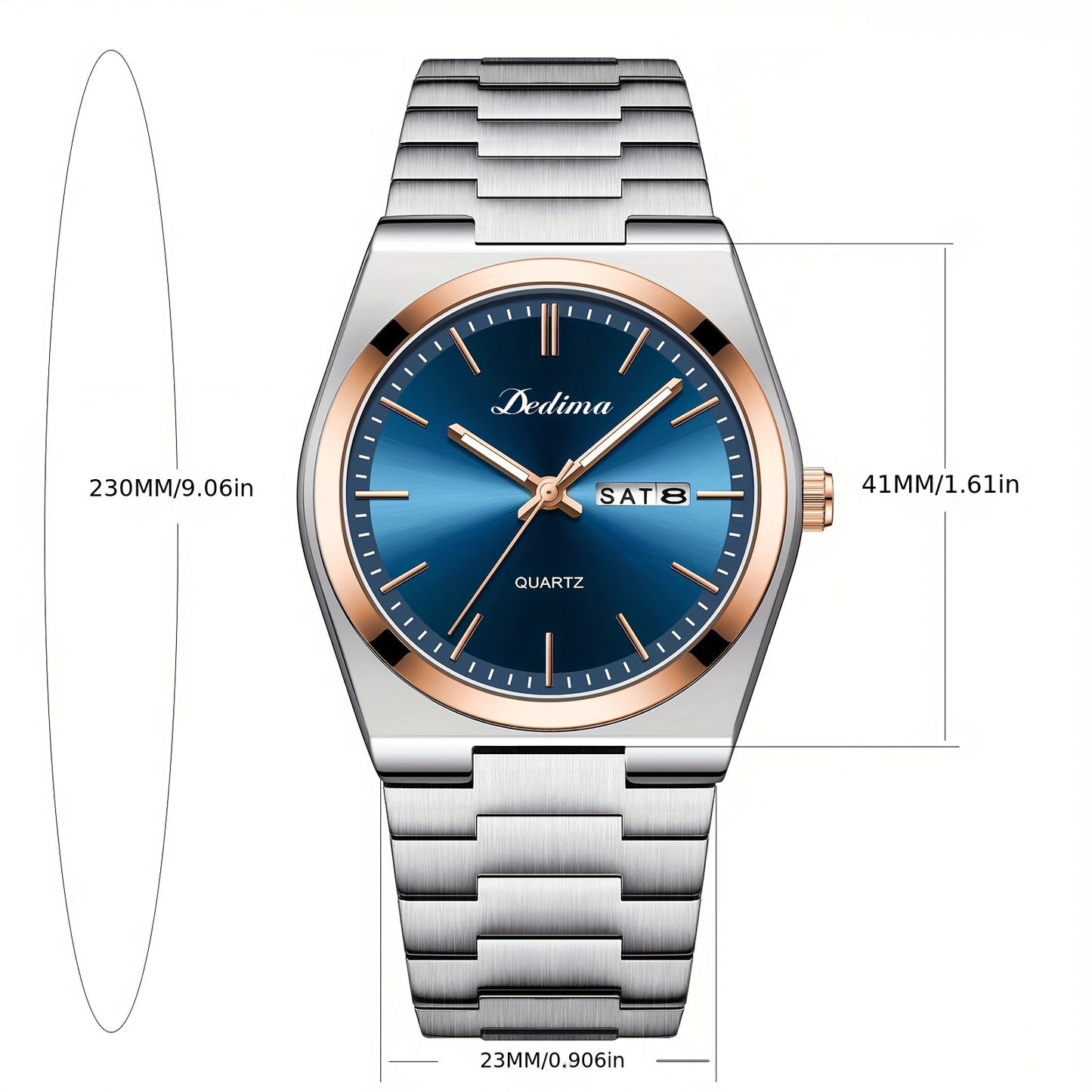 Elegant Men's Quartz Watch with Stainless Steel Band, Rivet Detail, and Dual Calendar - Non-Rechargeable Button Battery Included, DEDIMA