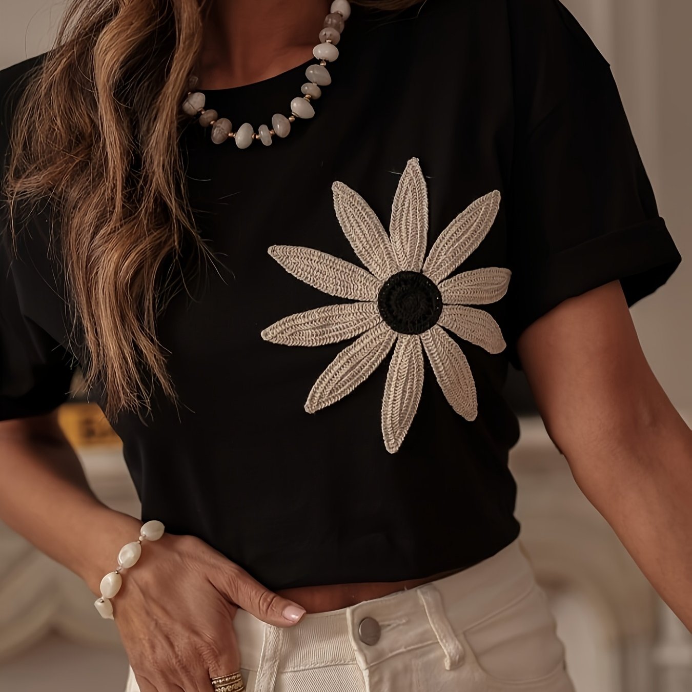 Elegant And Stylish Black Floral T-Shirt
