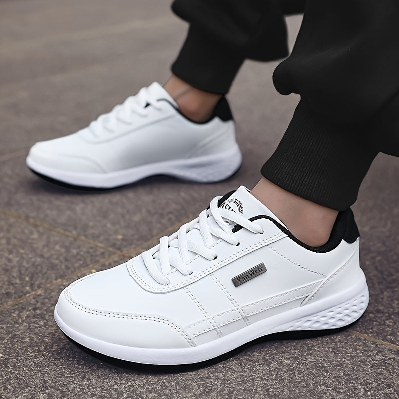 Casual Sneakers| VanWeir Men's Fashion Sneakers - Casual Lace-Up Shoes with PU Upper & MD Sole, Comfortable Fabric Insole, Versatile for All Seasons, Navy Blue with White & Orange Accents, VANWEIR