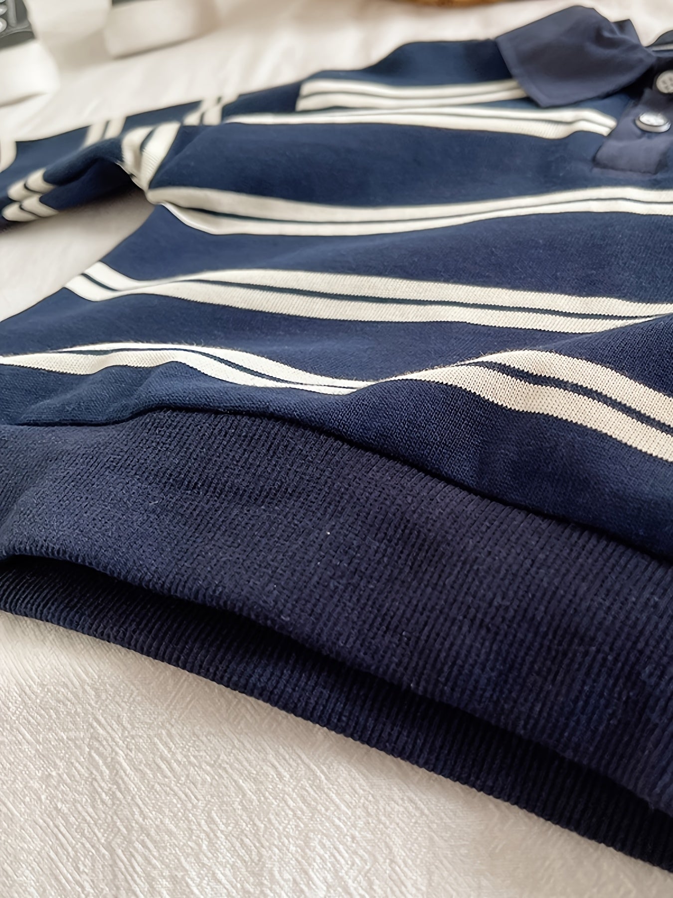 Boys' Cotton Blend Striped Lapel Set with Long Sleeve & Pants
